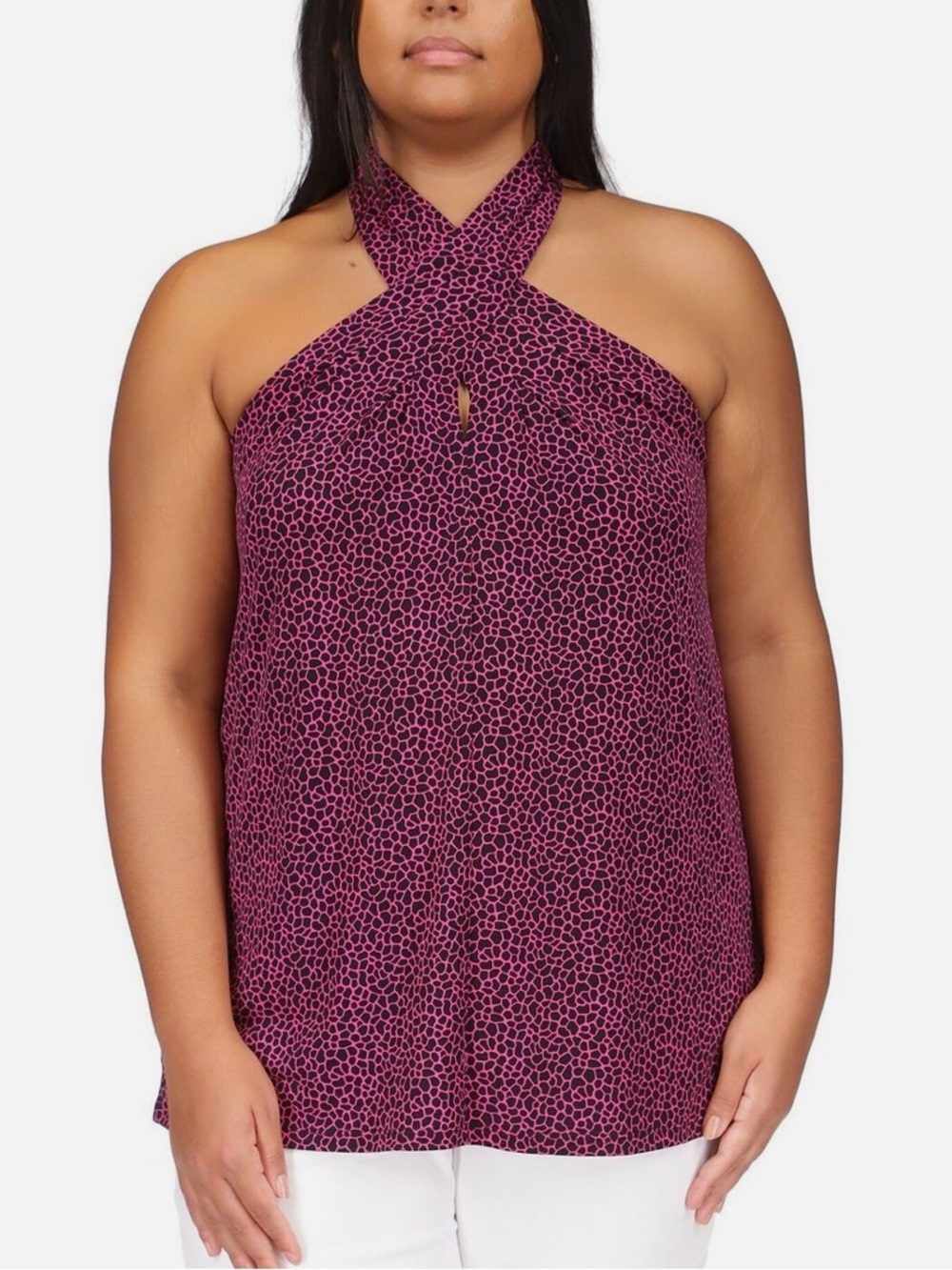 MICHAEL MICHAEL KORS Plus Size Animal-Print Halter-Neck Sleeveless Top 1X